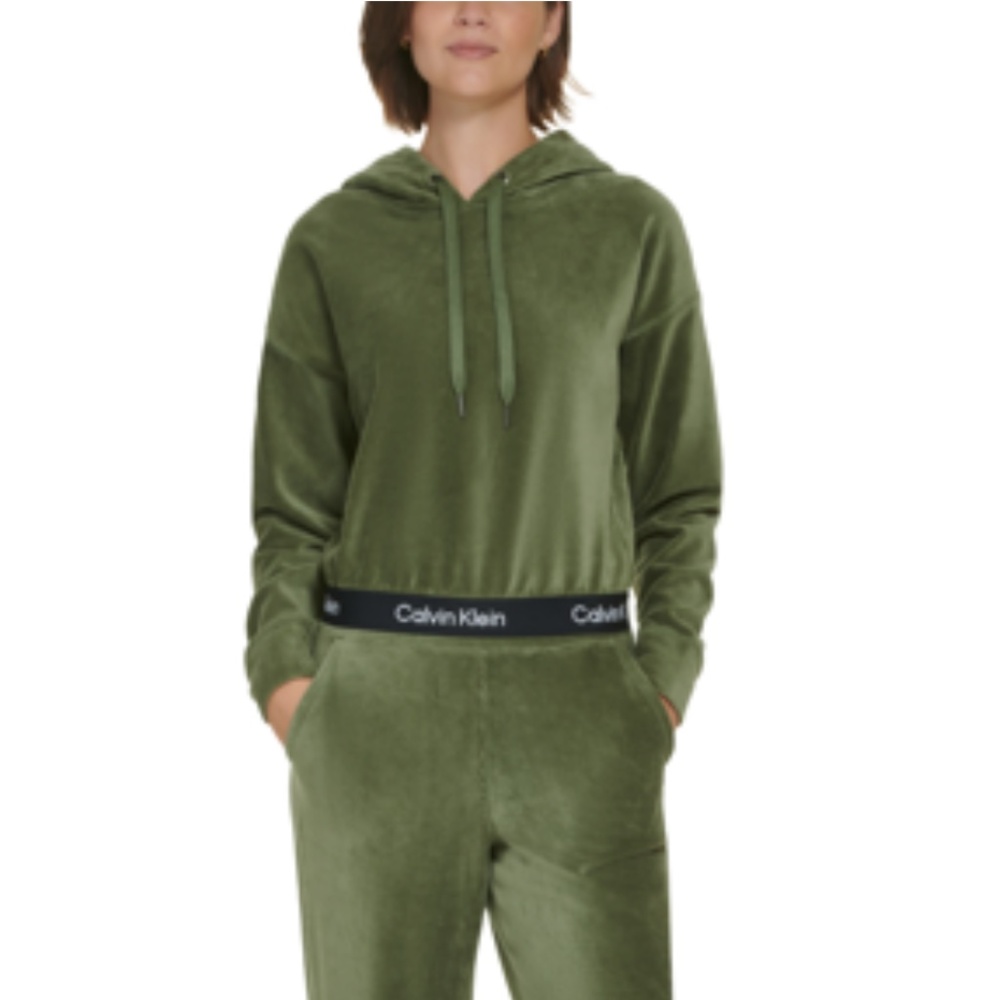 Calvin Klein Performance Elastic Long-Sleeve Pullover Velour Hoodie